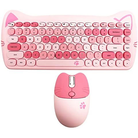 Wireless Mouse and Keyboard, Cute Cat Keyboard Mouse Combo for Present,2.4G Cordless Computer Mice with USB Receiver for Laptop PC MAC (Cherry Blossom Pink) Cover