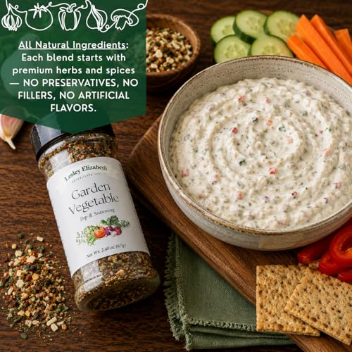 Image of Lesley Elizabeth Garden Vegetable Dip & Seasoning - All-Natural Herb & Veggie Spice Blend for Dips, Roasted Vegetables & Cooking | Gourmet All-Purpose Garden Seasoning