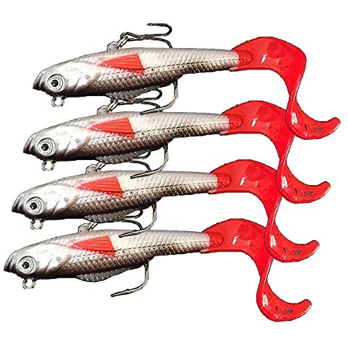 MRLIFY Leurres de pêche Pesca Bite Silicone Bonic Appâts Doux Longue Queue Pesca Sharp Crochet Attirants Poissons Tête de Plomb Doux 10cm 9.3g 4 Pcs
