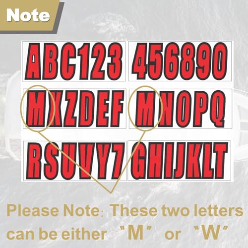 Image of 24 Sheets 3 Inch Red Boat Identification Stickers | Fit Boat Engine Decor Red Letters and Numbers Stickers