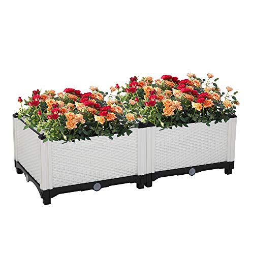 Helloland Set Of 2 Planting Box Raised Garden Bed Set Patio Planter Boxes For Vegetable Flowerfruit Planting (White) #TOP5