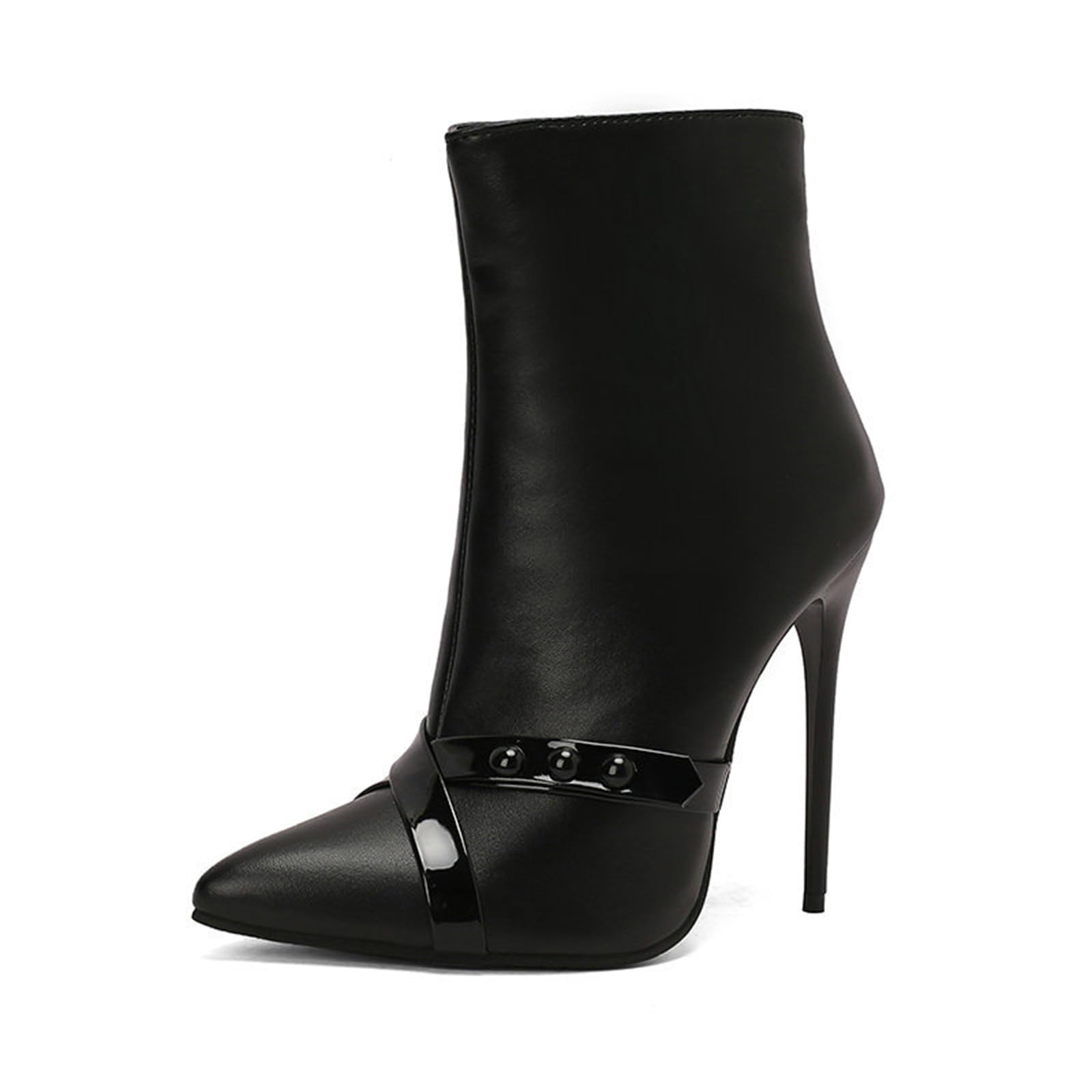 12CM Sexy Pointed Stiletto Super High Heel Rivet Ceinture Boucle Bottines