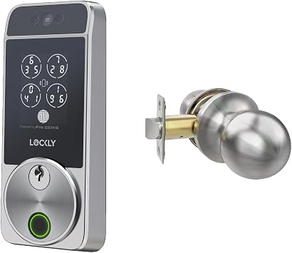 Lockly Visage Zeno Series Smart Lock, Facial Recognition & Fingerprint Keyless Entry Door Lock and Lockly Door Knob Set Round Ball Style Passage Doorknob