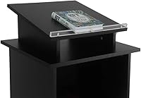 Vista 5 de FixtureDisplays® Podio de madera negra atril púlpito Evento Debate Escuela Móvil sobre ruedas Ruedas Fácil montaje requiere Viene con videos