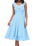 Chiffon Casual Beach Dresses for Women 2025 Summer Sleeveless, Cocktail Ruffle Wedding Guest Midi Dress for Church