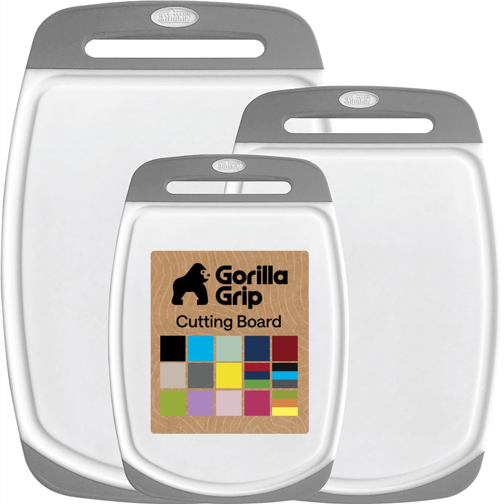 GORILLA GRIP BPA-Free Reversible Kitchen Cutting Board, Set of 3, Gray