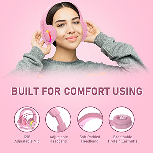 Gaming Headset With Microphone For Ps4 Pc Xbox One Ps5 Controller,Noise Cancelling Over Ear Headphones With Adjustable Mic,Breathing Rgb Light,Bass Surround,Soft Memory Earmuffs For Laptop Mac(Pink) #TOP3