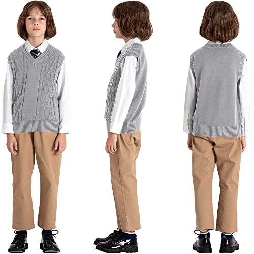Image of JSTEX Boys Sweater Vest 100% Cotton Kids Uniform Vest V-Neck Sleeveless Knit Pullover for Boy Girls Toddler Size 4-14