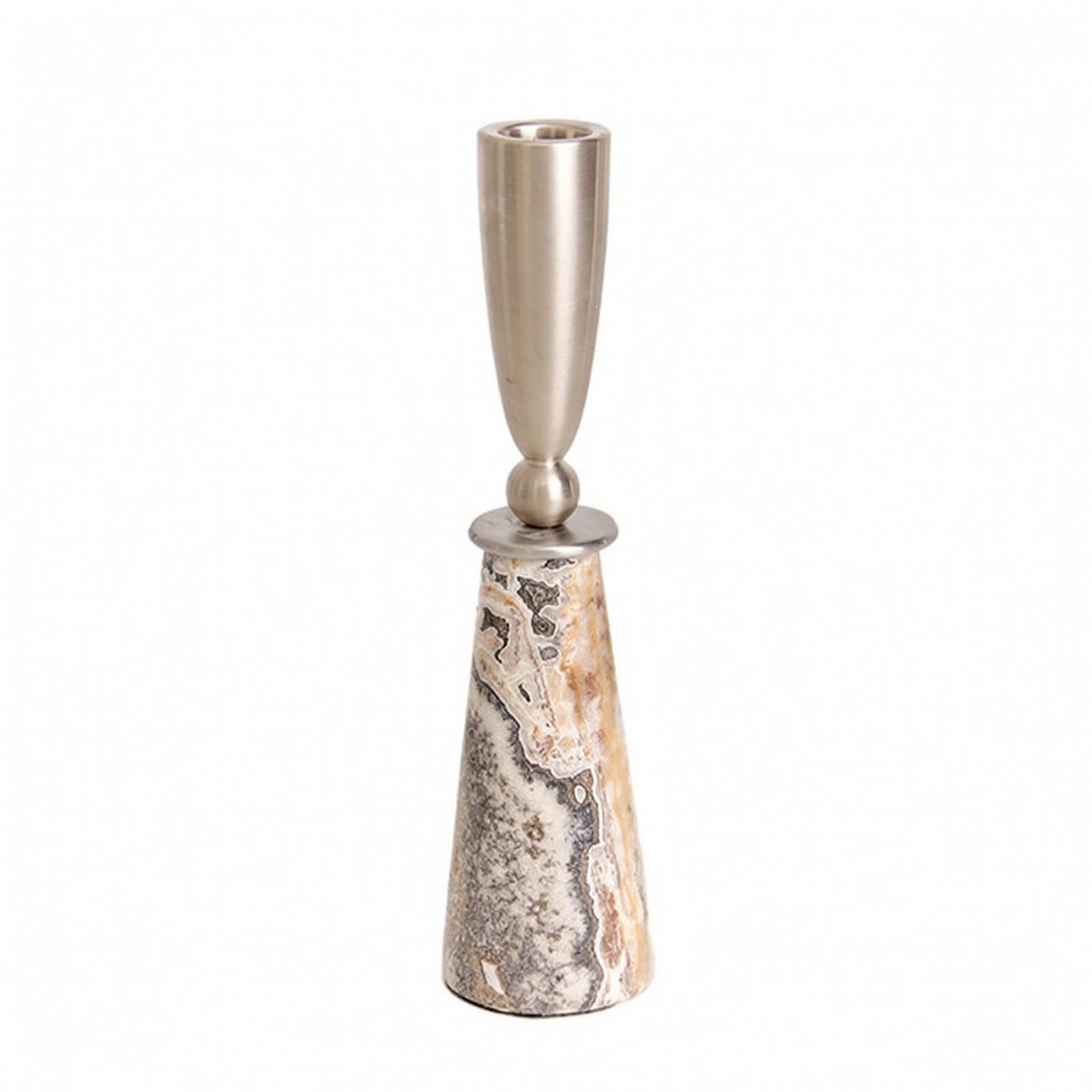 Porte-Bgie En Acier Inoxydable Pierre Mat Photophore Sculptural Base Conique En Pierre Durables pr Cheminée, 6x6x22cm