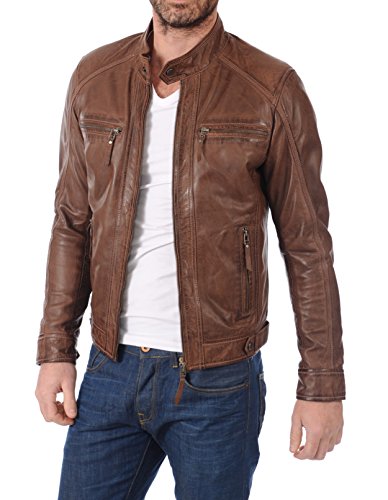 Image of D DOLLY LAMB Men's Lambskin Leather Bomber Biker Jacket - Winter Wear - Round Collar