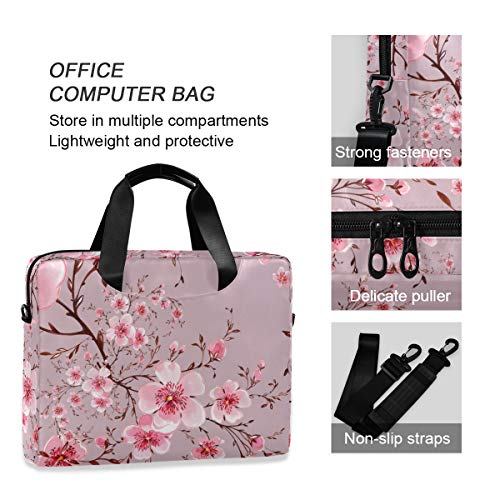 Alaza Pink Floral Cherry Blossom Laptop Case Bag Sleeve Portable Crossbody Messenger Briefcase W/Strap Handle, 13 14 15.6 Inch #TOP3