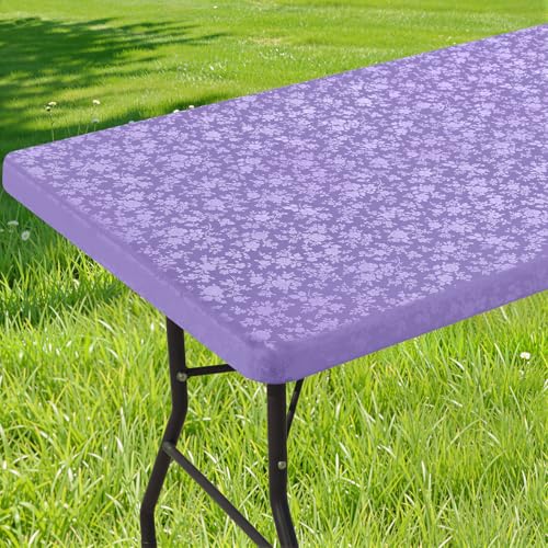 Image of Smiry Heavy Duty Vinyl Fitted Tablecloths for 4 Foot Rectangle Tables | Elastic Waterproof Fitted Tablecloths, Wipeable Washable Table Cover for Kitchen, Dining, Camping (Purple, 24 inch x 48 inch)