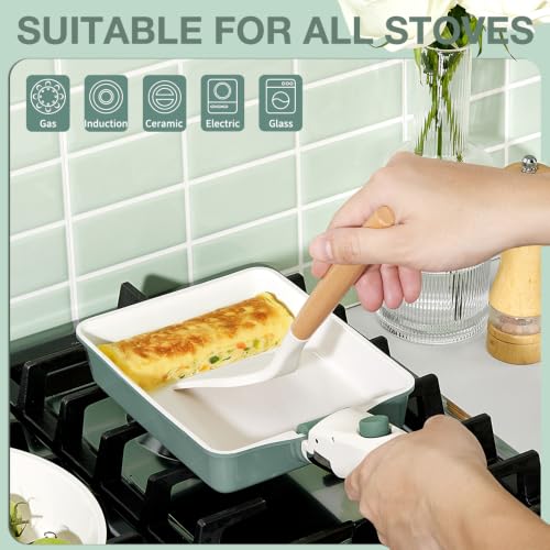 Image of KOCH SYSTEME CS 12 Pcs Ceramic Cookware Set with Detachable Handle, Nonstick Pots and Pans Set, Induction /Dishwasher Safe Pots and Pans, Space Saving Kitchen Set with Tamagoyaki Pan & Utensils, Green