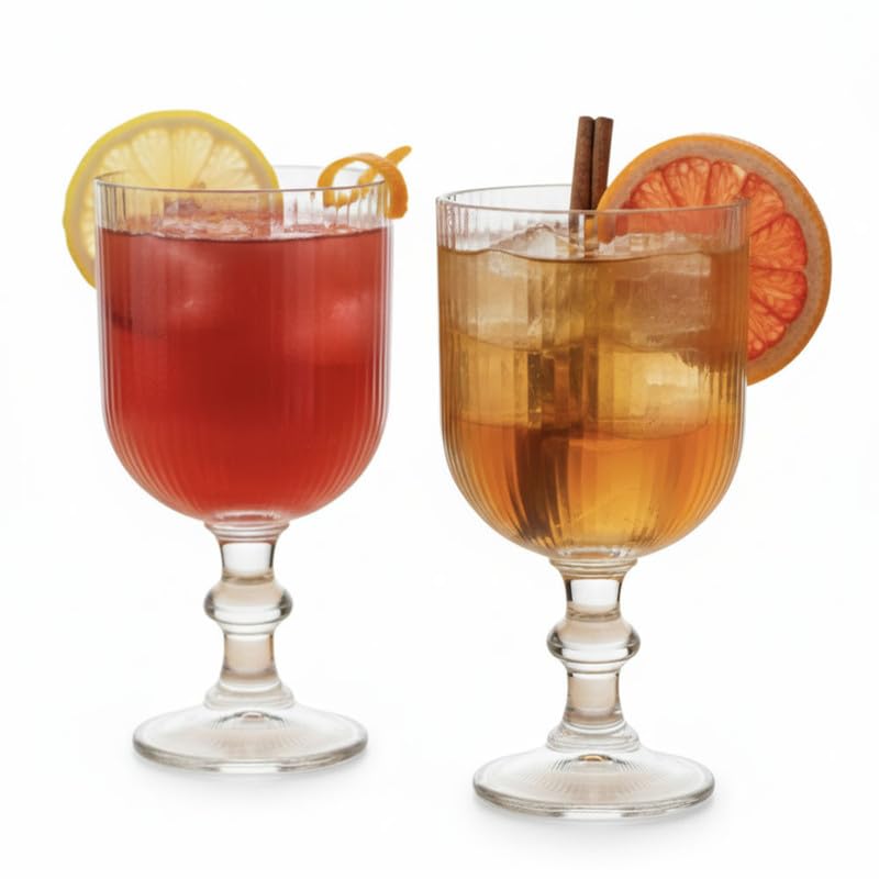 Image of Forestamart Clear Vintage Wine Glass (350ml),Embossed Retro Glass Cups for Cocktail and More,Premium Crystal Stemware Set,Barware Set for Restaurant,Home,Christmas Gifts (2)