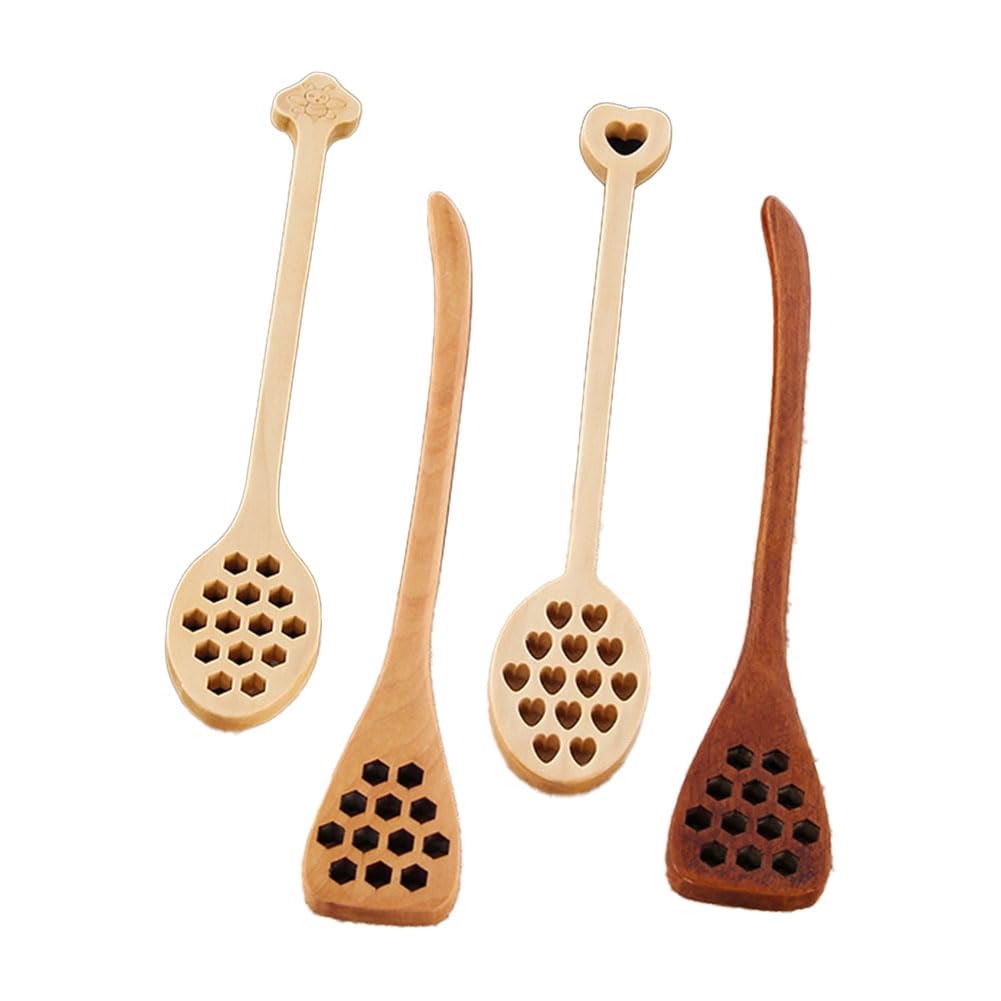 CTRLZS 4PCS Wooden Honey Dipper Spoon Honey Dipper Sticks Wooden Honey Stick Honey Dipper Spoon Coffee Spoon