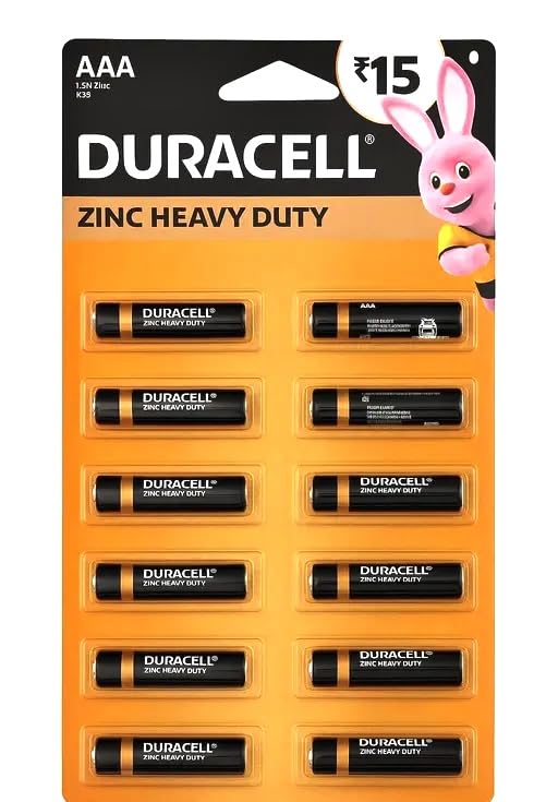 Image of Duracell AAA Zinc Heavy Duty Battery,Everyday-Usage Devices:Remote,Clock,Toys,Mouse,DoorBell | 100% Enivronment Friendly & Longer Lasting Energy Efficient [ Pack of 10 ]