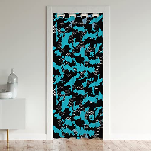 Loussiesd Camo Porta Tenda Porta Privacy Esercito Camouflage Set Giovane Uomo Teal Blu Nero Decor Armadio Copertura Della Porta Tenda 86x203cm 1 Pannello