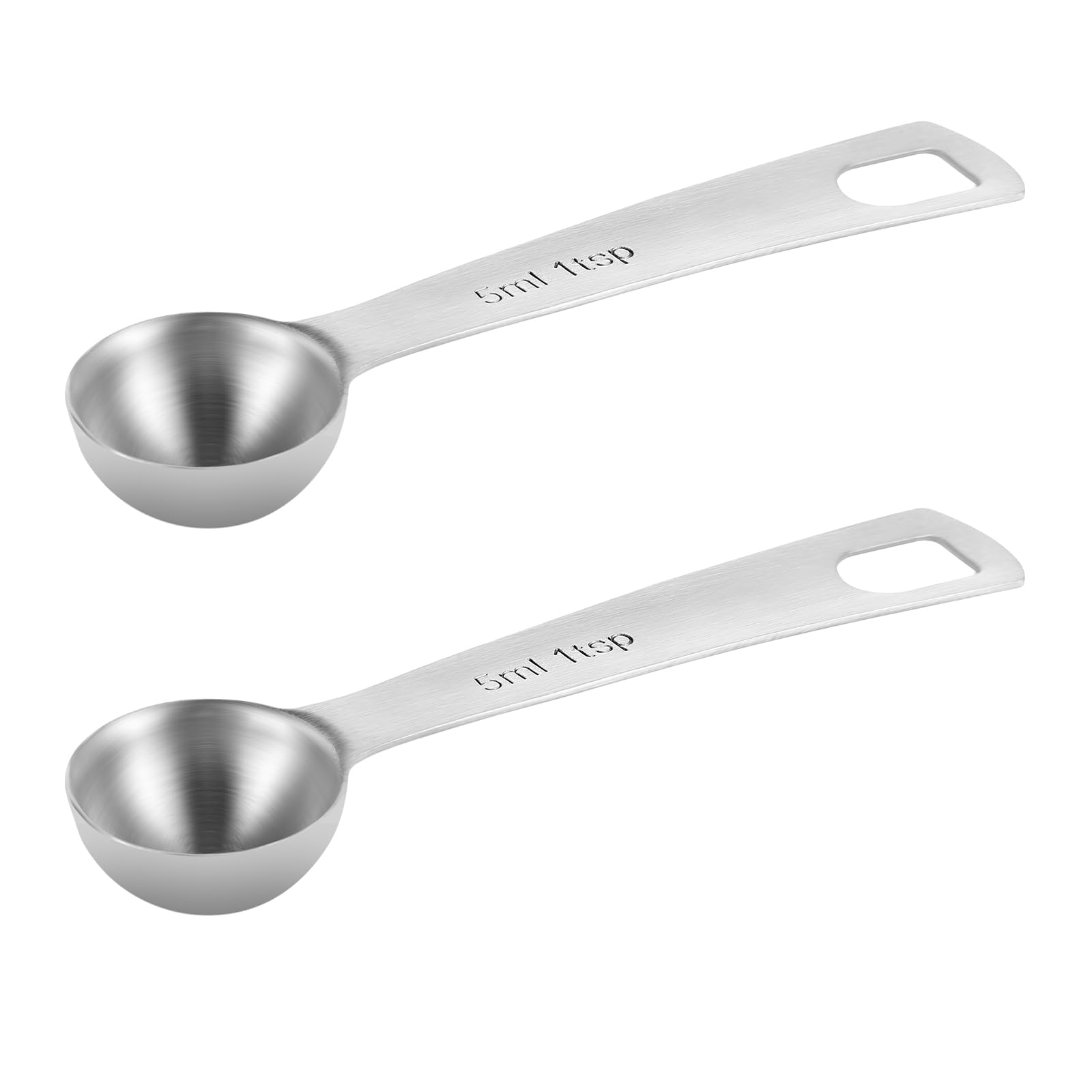 2Pcs Measuring Spoons, 1 Teaspoon(5 mL | 5 cc | 1/3 Tablespoon), Stainless Steel Measuring Spoon Sliver Measure Scoop Narrow Long Handle Design for Spice Jar Ground Coffee Beans Tea