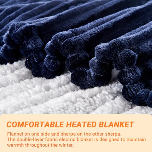 Image of Heated Blanket Electric Queen, Soft Flannel Heating Blanket with 8 Hours Auto Off 10 Fast Heating Levels Machine Washable Sherpa Heated Blanket with Overheating Protection