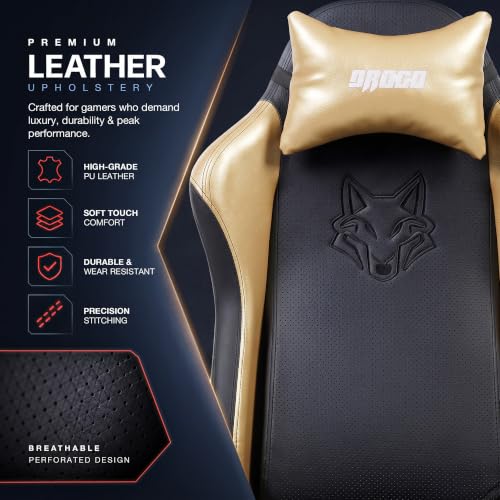 Image of DROGO Alpha-X Ergonomic Gaming Chair with Footrest | Premium PU Leather with 135 Recline | 2D Padded Armrest | Computer Chair for Study |Office Chairs for Work from Home With Neck Support(Black&Gold)