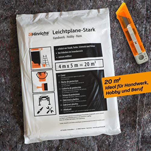 Hinrichs Afdekfolie, 4 x 5 m, 20 m², schilderfolie, extra sterk en transparant, beschermfolie voor meubels en vloeren, professionele schilderbenodigdheden, schilderaccessoires, plastic folie om te - Afbeelding 3