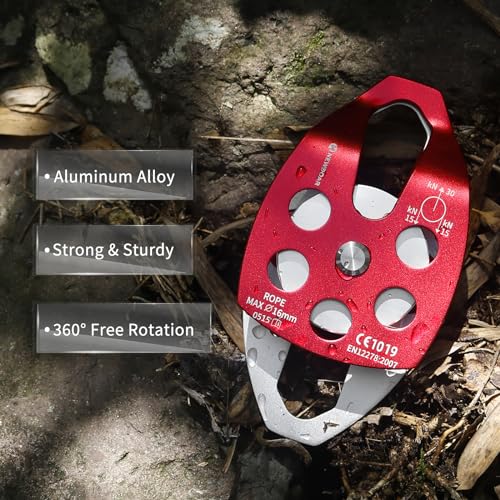 Image of NewDoar 30 KN CE Certified Large Rescue Pulley Single /Double Sheave with Swing Plate