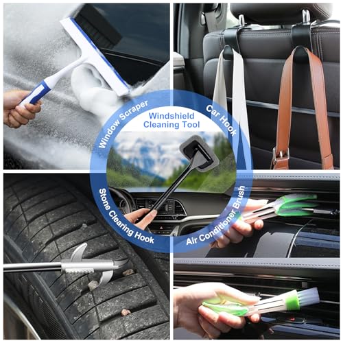 Image of 43Pcs Car Wash Detailing Kit Cleaning Kits with Foam Gun Sprayer Long Handle Mop Car Vacuum Drill Brush Large Wash Mitt Towels Complete Interior Exterior Car Washing Supply Set Blue