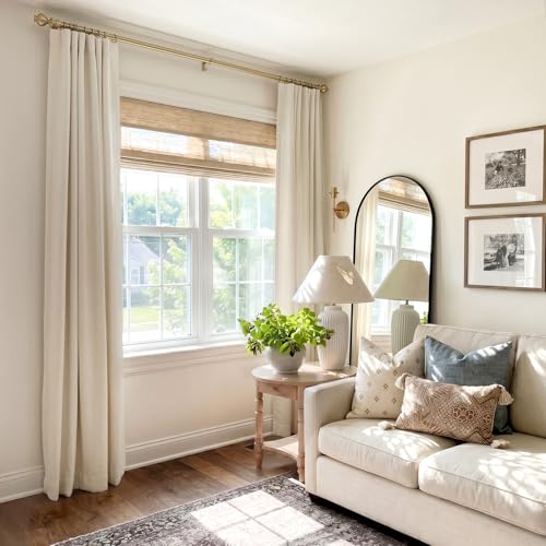 Image of INOVADAY 100% Blackout Curtains for Bedroom, Cream Black Out Curtains 63 Inch Long, Clip Rings Linen Blackout Drapes, Thermal Insulated Room Darkening for Living Room, 2 Panels - W50xL63