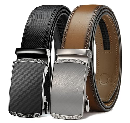 Image of CHAOREN Mens Belt Leather Ratchet Belt 2 Pack - Customizable Fit, Effortless Style (35mm)