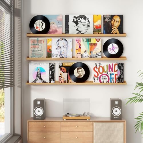 Image of Genuine Decor 56 Inch Natural Wood Wall Mounted Shelf, Long Display Shelf