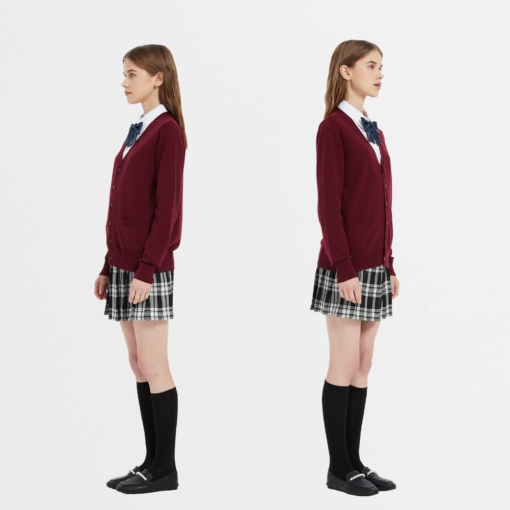 Women's Cardigan School Uniform Sweater V Neck Button Down Knit Cardigans Coat with Pockets - Image 4