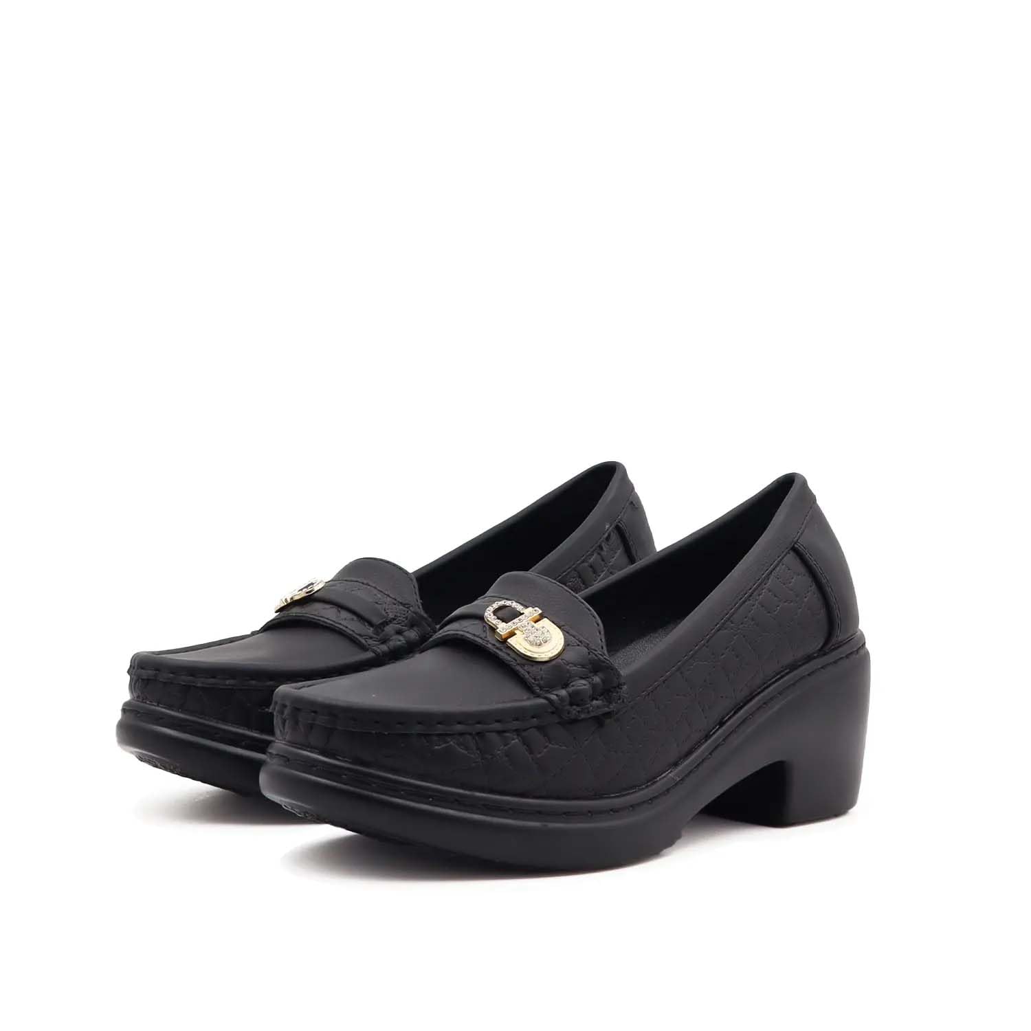 Glam 2.5 Inch Block Heel Loafer for Women, Black and Beige, Synthetic Leather, Office and Casual Wear, Lightweight, Slip-On-image-4