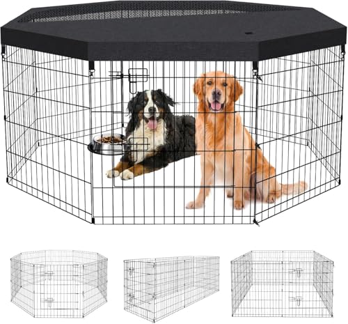 Artmalle 30" H Dog Playpen, 8 Panel 24" W Rustproof Metal Pen with Mesh Top