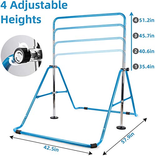 INTEY Gymnastics Bar for Kids, Gymnastics Training Bar, 4 Levels Height Adjustable Gymnastics Equipment for Home, Gift for Teens, Child, Boys, Girls