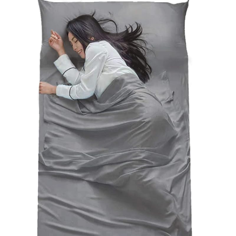 Nvzi Saco de dormir de algodón, sábanas de camping, cama de viaje para jóvenes, picnic al aire libre, sábana de viaje para viajes, albergues juveniles, picnic, aviones, trenes (gris, 83 x 70.86