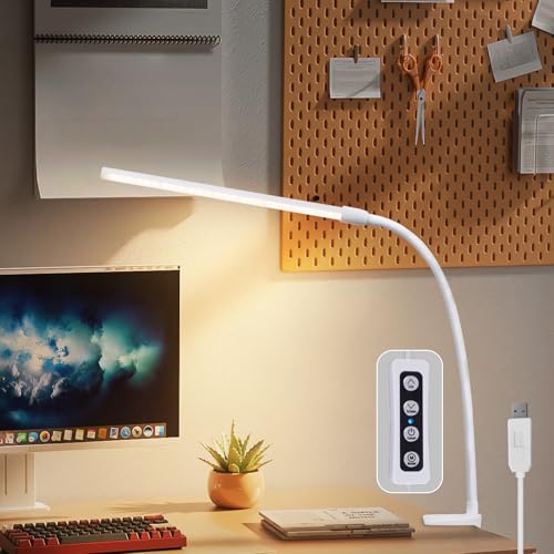 Homefire Lámpara de Escritorio LED Sujetable - Blanca de Luz Diurna con 3 Temperaturas de Color y 5 Niveles de Brillo Lámpara de Mesa USB Lámpara de Oficina 5W Trabajo Lámpara de Sujeción para Oficina