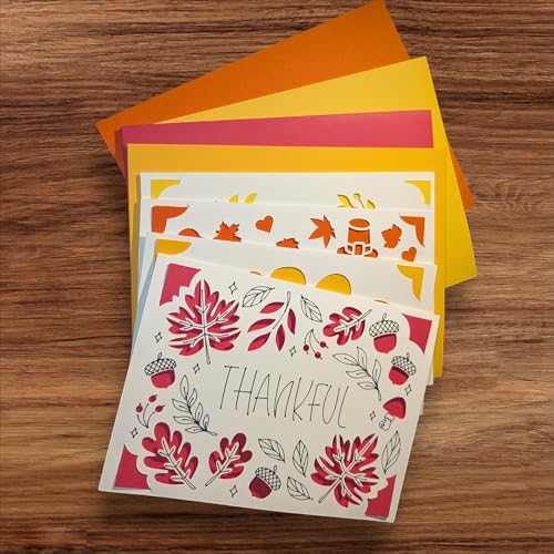 Handmade Thanksgiving Greeting Cards Set of 4, Paper Cutout Design,