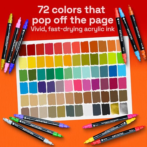 Image of Artistro Acrylic Pens Drawing Set for Stone, Wood, Fabric, Glass & Ceramic - Waterproof with Double Tip - Perfect for Crafts, Painting & Decorating - Art Supplies - 72 Colours