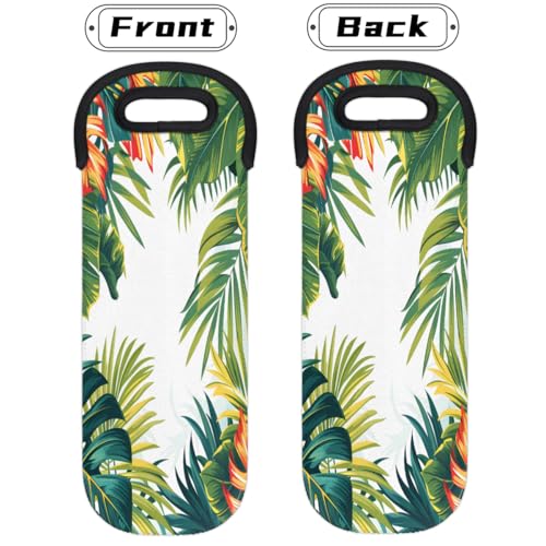 Tropical Plant Leaves Wine Carrier Tote Bag Neoprene Bottles Protector Bags for Drinks/Water/Beer Bottles Reusable Wine Bag for Travel Picnic Party Restaurant4