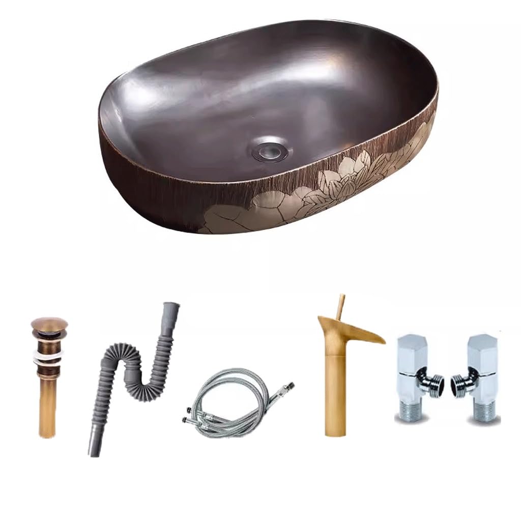 Gljtuo One Color Vessel Sinks, Drain Sink Retro Countertop Wash Basin Small Size Home Balcony Bathroom Round Wash Basin Single Basin Farmhouse Sink,-B