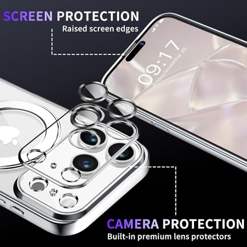 Image of Magnetic for iPhone 17 Pro Max Case with Invisible Stand[Compatible with MagSafe][Full Camera Lens Protector][Military Drop Protection] Shockproof Not Yellowing Clear Slim Soft for Women Men