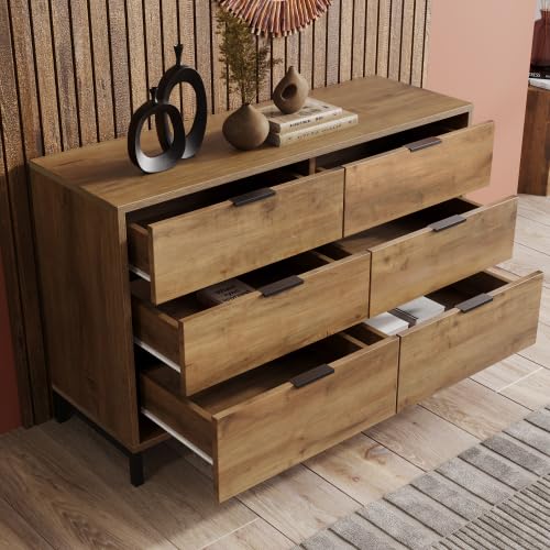 SogesHome Cassettiera con 6 cassetti, 120 x 40 x 76 cm, in rovere scuro