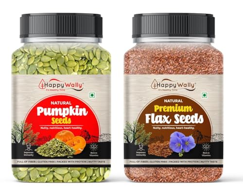 Image of HappyWally Pumpkin and Flax Seeds Combo - 250gm Each Jar | Premium Seeds Fresh, Crunchy & Natural | Ideal for Baking, Salads, Smoothies & Everyday Recipes