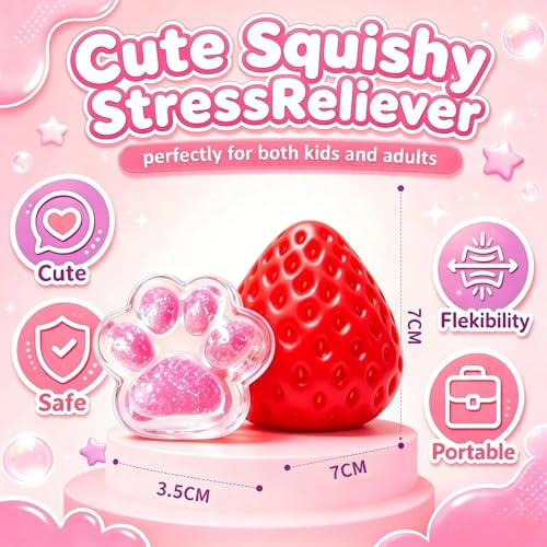 OORAMOO 10Pcs Big Strawberry and Cat Paw Squishy Toys- Large Stress Relief Strawberry Squeze Sensory Taba Fidget Toys Kit, Kawaii Sticky Stress Toy, Teen Boys Girls Birthday Gift Ideas — view 6