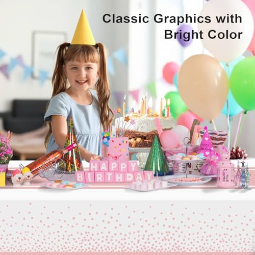 Image of 6 Pack White and Rose Gold Tablecloth Party Decorations Plastic White Tablecloth Printed Rose Gold Table Runner 54 x108 Inch Disposable Rectangle Table Cover for Birthday Wedding Graduation