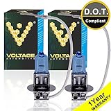 Voltage Automotive H3 Headlight Bulb Polarize White Replacement (Pair) - Professional Upgrade Headlight Bulb
