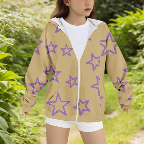 Girls Cute Sweatshrits Fleece Lined Oversized Zip Up Hoodies Star Print Casual Jackets Outwear Coat with Pockets4