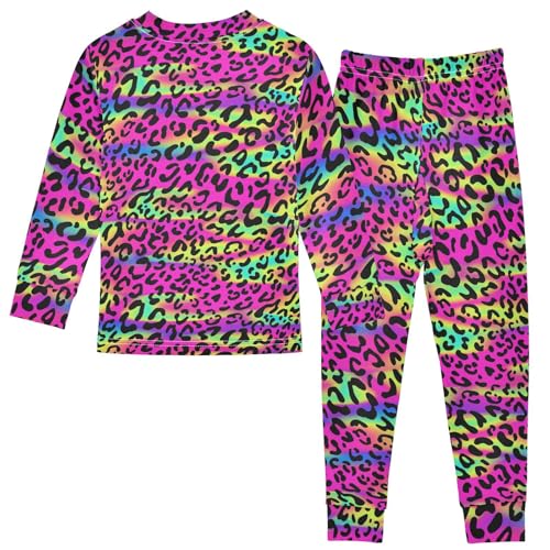 ALAZA Rainbow Leopard Print Cheetah Neon 2 Piece Pajama Set Long Sleeve Top and Pants Sleepwear Unisex2