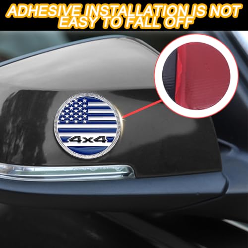 Image of American Flag Badge Car Emblems, 4 x 4 3D Metal Automotive Badge Decals, Round Car Emblem Stickers, Vehicle Exterior Decorative Accessories, Universal for RV, SUV, Truck (Blue)