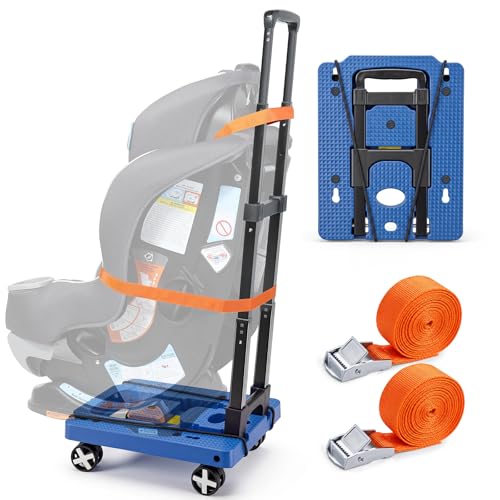 Image of Orzbow Car Seat Dolly for Airport, Folding Car Seat Travel Cart with 4 Wheels and Adjustable Handle, Carseat Roller for Airplane Travel with Straps, Compact Luggage Hand Trolley, Blue